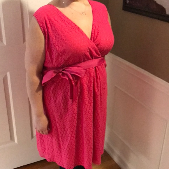 Lane Bryant Dresses & Skirts - Lane Bryant Pink Lace dress with ribbon waist tie